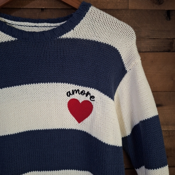 Aeropostale Oversized Striped "Amore" Heart Sweater Sz Small - Picture 3 of 8